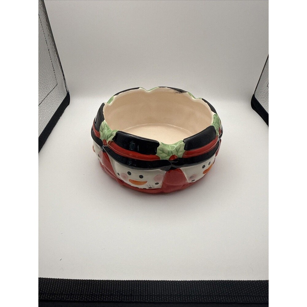 Vintage Royal Norfolk “Christmas Snowman” Holiday Ceramic Candy Dish Bowl, 5.5”